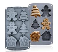 Huxibai Moules en silicone pour Noël en forme de maison de pour homme en pain d'épices et sapin de pin, 6 cavités 3D démoulées faciles pour pâtisserie, fondant, décoration de cupcakes