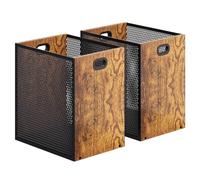 Huxitocan Lot de 2 poubelles de bureau rétro, combinaison en fer et bois, poubelle de chambre à coucher, corbeille rectangulaire avec poignée, de style industriel pour la maison et le bureau, 10 l