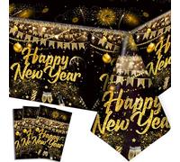 Huxolynifty Nappe Happy New Year, 108'' x 54'' Nappe de Fête du Nouvel en Noir et Doré, Nappes Jour de l'An 2026 pour Decoration Nouvel an 2026