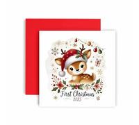 Huxters Carte 1er Noël en 2024 - Motif renne mignon - Carte de Noël pour bébé et première famille - 14,8 cm