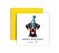 Huxters Carte d'anniversaire de la part du chien - Doberman Pinscher - Happy Birthday to Dog Mum and Dog Dad - Carte d'anniversaire du chien à ses amis famille premier anniversaire (Doberman Pinscher)