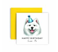 Huxters Carte d'anniversaire de la part du chien - Samoyède - Happy Birthday to Dog Mum and Dog Dad - Carte d'anniversaire du chien à ses amis famille premier anniversaire (samoyède)