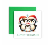 Huxters Carte de Noël 1er Noël Motif pingouin 1er Noël - Carte de Noël pour bébé et première famille - 14,8 cm (premier Noël)