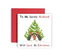 Huxters Carte de Noël « To My Lovely Husband » pour mari - Carte de Noël pingouin « Love for him » - Carré - Carte de Noël vierge idéale pour l'amour, les vœux de bien vouloir (mari)