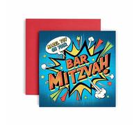 Huxters Carte spéciale Bar Mitzvah pour garçons - Carte de vœux au design moderne et amusant - Mazel Tov - Bonne chance