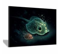 HUYEEI d'animaux marins Canvas Art Poisson rayon de lumière Décoration murale marine et océan pour salon, affiches de peinture sur toile(vert)-70x100cm Encadrée