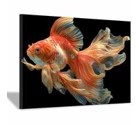 HUYEEI d'animaux marins Image SurToile Poissons à longue queue pour chambre à coucher, salon, paysage marin, plage de sable, océan, paysage naturel(orange)-60x90cm Encadrée