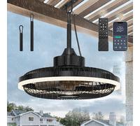 HUYOY Ventilateur de Plafond avec Lumière LED, IP65 Étanche, Noir Mat, Style Rétro Industriel Cage, 50 cm, Télécommande et Application