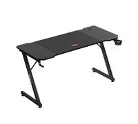 huzaro Hero 3.3, Bureau Gaming 140×60 cm avec Tapis XXL, Noir | Passe-câbles et Panier intégrés, Structure Stable réglable, Plateau Imitation Carbone, Supports Casque et Boisson