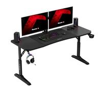 huzaro Hero 4.6 Bureau Gaming réglable en Hauteur, Gestion des câbles, Noir | 160x60 cm avec Surface Carbone - Support Boisson & Casque - Bureau PC pour Maison ou Bureau