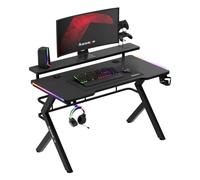 huzaro Hero 5.0 RVB, Éclairage RGB LED, Bureau Gaming, 120x60cm, Rangement | Plateau Structure Carbon, Crochet Casque, Porte Goblet, Design Ergonomique, Construction Solide, Noir