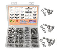 HVDHYY Lot de 520 vis et écrous M3 M4 M5 M6 à tête hexagonale DIN 933 A2-70 en acier inoxydable A2-70, rondelles, écrous et boulons, 16 tailles, avec boîte de rangement réutilisable