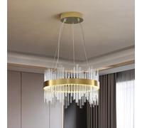 HvKvHvY Lustre Moderne En Cristal, Suspension LED DoréE, Plafonnier Semi-Encastré, Lustre Suspendu Pour Cuisine, Salon, Chambre, Couloir, Escalier, 40 CM