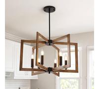 HvKvHvY Plafonnier Suspension Vintage, E14 Suspension GéOméTrique De Ferme 6 Plafonniers Industriels LéGers En MéTal Salon Cuisine Couloir De L'îLe EntréE De La Salle à Manger (Noir, Bois)