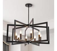 HvKvHvY Plafonnier Suspension Vintage, E14 Suspension GéOméTrique De Ferme 8 Plafonniers Industriels LéGers En MéTal Salon Cuisine Couloir De L'îLe EntréE De La Salle à Manger (Noir)