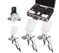 HVLP AUARITA Set Pistolet À Peinture Deux Buse 1,4 + 1,7 Mini Pistolet 0,8 + Régulateur