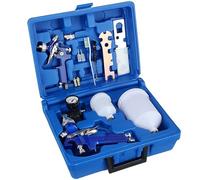 HVLP Pistolet à Peinture Professionnel Kit, 2 Pistolets Pulvérisateurs avec Buses 0.8mm et 1.4mm, Régulateur de Pression d'air, Gobelets 600ml et 125ml,Nettoyage, Coffret de Transport Bleu