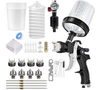 HVLP Pistolet pulvérisateur à air comprimé avec 4 buses de 1,4/1,7/2,0/2,5 mm, avec gobelets doseurs de 600 ml, 10 gobelets de mélange de couleurs jetables et couvercles, 20 filtres (noir)