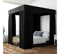 Hvqic Rideaux à baldaquin Noir - Rideaux de lit à 4 poteaux d'angle pour très Grand lit - Rideaux résistants à la lumière pour Adultes et Filles - Décoration de Chambre (très Grand lit, Noir)