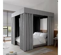 Hvqic Rideaux de lit Gris à 4 poteaux d'angle pour Grand lit, Rideaux résistants à la lumière pour Adultes et Filles, décoration de Chambre à Coucher (Grand lit, Gris)