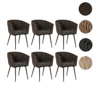 Lot de 6 chaises de salle à manger en aluminium HWC-N38, chaise d'intérieur avec accoudoirs, corde tressée en oléfine marron Coussin gris foncé