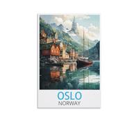 HWJJUII Poster de voyage vintage Oslo Norvège - 30 x 45 cm - Impression sur toile - Décoration murale moderne pour chambre à coucher