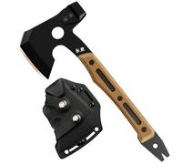 HX OUTDOORS Multifunktionale Axt, Volltang Überleben Camping Taktische Axt Beil, Titanbeschichtete Klinge G10 Griff Camp Bushcraft Handbeil mit Hammer und Nagelzieher (Braun)