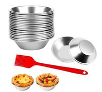 HX-pyahgtv Lot de 20 moules à gâteau à œufs en aluminium réutilisables avec pinceau en silicone pour pudding, gâteaux, cupcakes et desserts