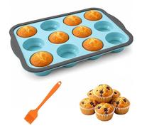 HX-pyahgtv Moule à muffins en silicone pour 12 muffins, avec cadre en métal, réutilisable, avec pinceau à pâtisserie (orange) pour cupcakes, brownies, gâteaux, puddings, sans BPA, antiadhésif (vert)