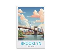 HXHNFERR Poster de voyage vintage Brooklyn New York (40 x 60 cm) sur toile - Impressions d'art et peintures pour décoration de chambre à coucher