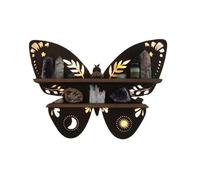 hxoity Étagère Murale Papillon Décorative avec Éclairage LED USB pour Salon | 38.5x28cm Bois Peuplier Double Couche Motif Lune Soleil USB LED Chaud Rangement Pour Huiles Et Cristaux Décoration Murale