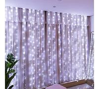 HXWEIYE 300LED Guirlande Lumineuse Blanc Froid Rideau Lumineux 3m*3m 8 Modes d'Eclairage USB, Télécommande avec Minuterie pour Noël, Mariage, Anniversaire, Fenêtre, Maison