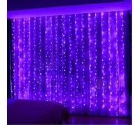 HXWEIYE Guirlande Lumineuse Violet, Rideau Lumineux 300 LED 3m*3m，8 Modes d'Eclairage USB Télécommande Guirlande Lumineuse avec Minuterie pour Salle, Fenêtre, Mariage, Fête, Noël