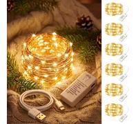 HXWEIYE Lot de 6 Guirlandes Lumineuses Rechargeables, 2,1m 20LED, 8 Modes | Minuteur, Batterie Amovible, Étanche, Déco DIY, Noël, Fêtes, Mariage, Blanc Chaud