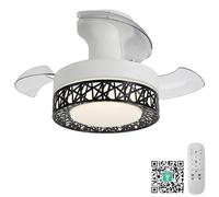 HXYSXHJUO Ventilateur de Plafond à pales rétractables avec éclairage et télécommande - 6 Vitesses, Silencieux, Petit Ventilateur LED CC pour Chambre, intensité réglable Via Application, Fonc