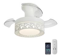 HXYSXHJUO Ventilateur de Plafond à pales rétractables avec éclairage et télécommande - 6 Vitesses, Silencieux, Petit Ventilateur LED CC pour Chambre, intensité réglable Via Application, Fonc