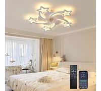 HXYSXHJUO Ventilateur de Plafond avec éclairage et télécommande, plafonnier encastré, éclairage LED à intensité Variable pour Chambre et Salon, Moteur CC réversible, Motif étoiles, Blanc