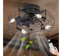 HXYSXHJUO Ventilateur de Plafond Cage 50 cm avec éclairage et télécommande, 6 Vitesses, Style Industriel, Moteur CC réversible, idéal pour Salon, Salle à Manger, Restaurant, Chambre, séjour