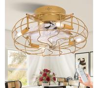 HXYSXHJUO Ventilateur de Plafond Cage 50 cm avec éclairage et télécommande, 6 Vitesses, Style Industriel, Moteur CC réversible, idéal pour Salon, Salle à Manger, Restaurant, Chambre, séjour