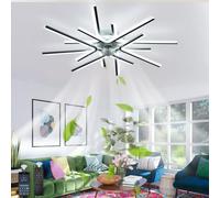 HXYSXHJUO Ventilateur de Plafond géant avec éclairage et télécommande, Lampe LED à intensité Variable, Silencieux, 6 Vitesses et Fonction mémoire, Noir - 90 cm