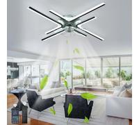 HXYSXHJUO Ventilateur de Plafond Grand Format avec éclairage et télécommande, Lampe LED à intensité Variable, Silencieux, 6 Vitesses et Fonction mémoire, Noir - 86 cm