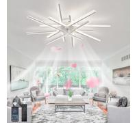 HXYSXHJUO Ventilateur de Plafond Grand Format avec éclairage et télécommande, Lampe LED à intensité Variable, Silencieux, 6 Vitesses et Fonction mémoire, Blanc - 90 cm. Idéal pour Salon, cha