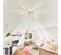 HXYSXHJUO Ventilateur de Plafond Grand Format avec éclairage et télécommande, Lampe LED à intensité Variable, Silencieux, 6 Vitesses et Fonction mémoire, Blanc - 85 cm. Idéal pour Salon, cha
