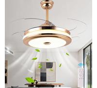 HXYSXHJUO Ventilateur de Plafond Invisible rétractable avec éclairage, télécommande dorée sans pales, lumière LED réversible et silencieuse à intensité Variable pour Chambre et Salon intérie