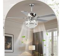 HXYSXHJUO Ventilateur de Plafond Moderne avec éclairage, télécommande en Cristal, 5 pales, 6 Vitesses, Moteur Silencieux pour Chambre, Salon, Cuisine (120 cm)