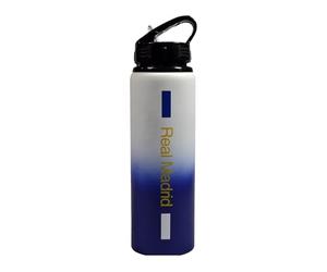 Hy-Pro Bouteille en aluminium sous licence officielle Real Madrid CF - 750 ml, motif délavé, mat, paille pliable intégrée, étanche, légère, excellente idée cadeau de football