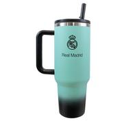 Hy-Pro Bouteille isotherme sous licence officielle Real Madrid de 1,13 l - Bouteille d'eau avec paille et poignée intégrées, tasse de voyage isotherme à double paroi, en acier inoxydable, sans BPA