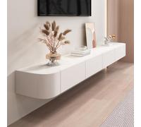 HYANXUE Meuble TV Flottant, Étagères TV Murales avec Porte, Console Multimédia TV, Meuble TV Flottant, Grand Banc TV De Rangement sous La Télévision(Blanc,240CM/94.4")