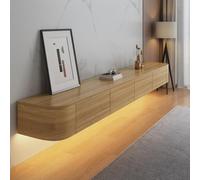 HYANXUE Meuble TV flottant - Meuble TV mural avec porte - Meuble TV flottant - Grand espace de rangement - Meuble TV sous la télévision (bois 2 + LED, 220 cm)