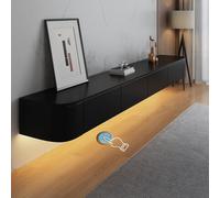 HYANXUE Meuble TV flottant - Meuble TV mural avec porte - Meuble TV flottant - Grand espace de rangement - Meuble TV sous la télévision (noir + LED, 140 cm)